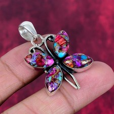 Colgante de joyería de plata de ley 925 hecho a mano con piedras preciosas turquesa cobre rosa