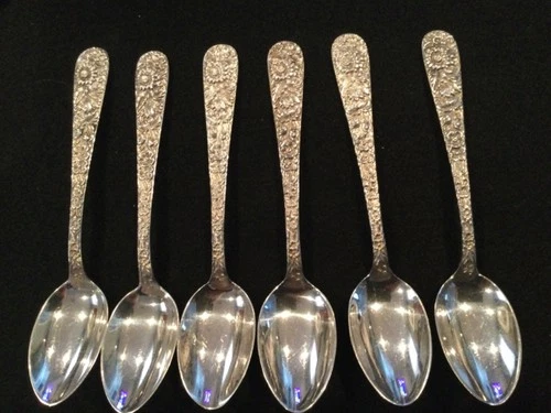 6 Stieff  S. Kirk & Sons Repousse Sterling Teaspoon 186g Scrap or Not