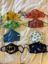 Lot of 8 Kids  Fabric Face Masks Washable Reusable Crayons Sharks Batman
