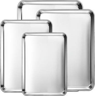 Set of 4 Stainless Steel Baking Sheet 9/10/12/16 Inch 0.8mm Heavy Duty Nonstick