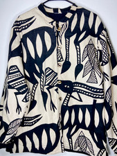 African Animal Vintage Cotton Jacket Hand Printed Reversible Wood Buttons L - XL