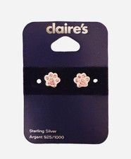 Claire  s Pink Paw Print Dog Earring Studs Sterling Silver 925 New NWT