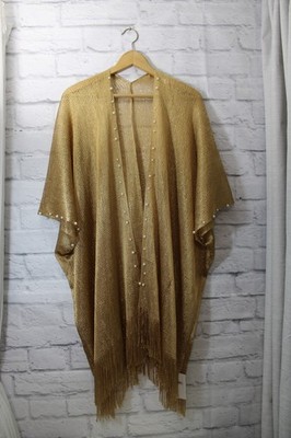 Bon Voyage One Size Gold Shimmer Pearl Sheer Evening Wear Kimono (Flaw)