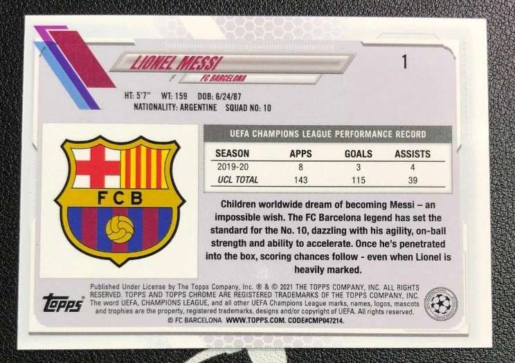 Lionel Messi 2020-21 Topps Chrome UCL Sapphire Edition #1 - Image 2 of 2