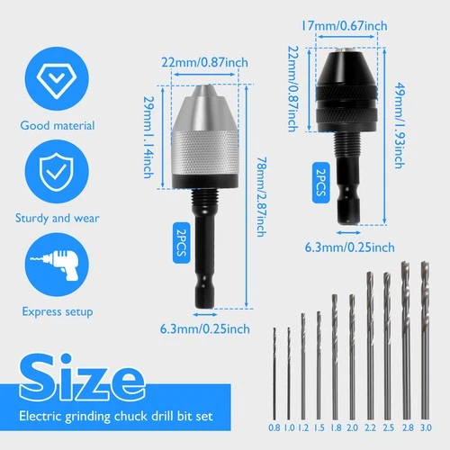4 Pcs 1/4 Inch Hex Shank Drill Chuck Keyless Drill Chuck Adapter with 10 HuBnr