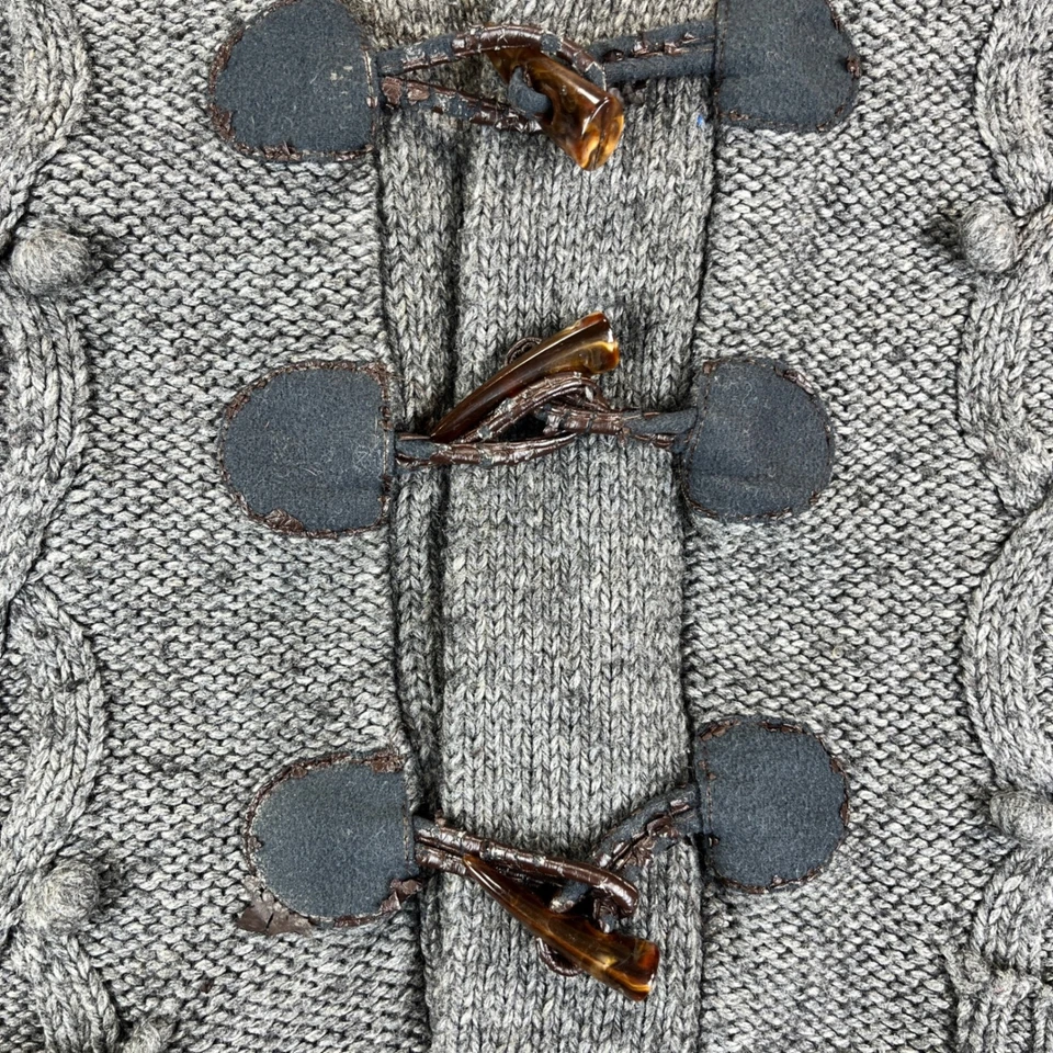 Cárdigan grueso tejido con cable para mujer S suéter botón de palanca gris mezcla de lana/lino Foto 2 de 4