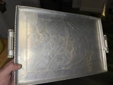 Arthur Armour Art Deco Mid Century Hammered Aluminum Tray World Map Atlas Globe