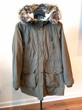 APT.9 Women's Green Parka Coat Size L Faux Fur Trim Hood Sherpa Lined