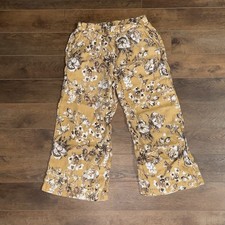 ELIE TAHARI Yellow/Tan Floral Linen Cropped Wide Leg Pull On Pants Sz Small