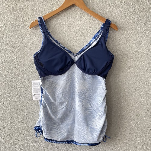 Lands End Größe 10 blau Batik Palme Bügel V-Ausschnitt geraffte Krawatten Tankini Top - Bild 10 von 13