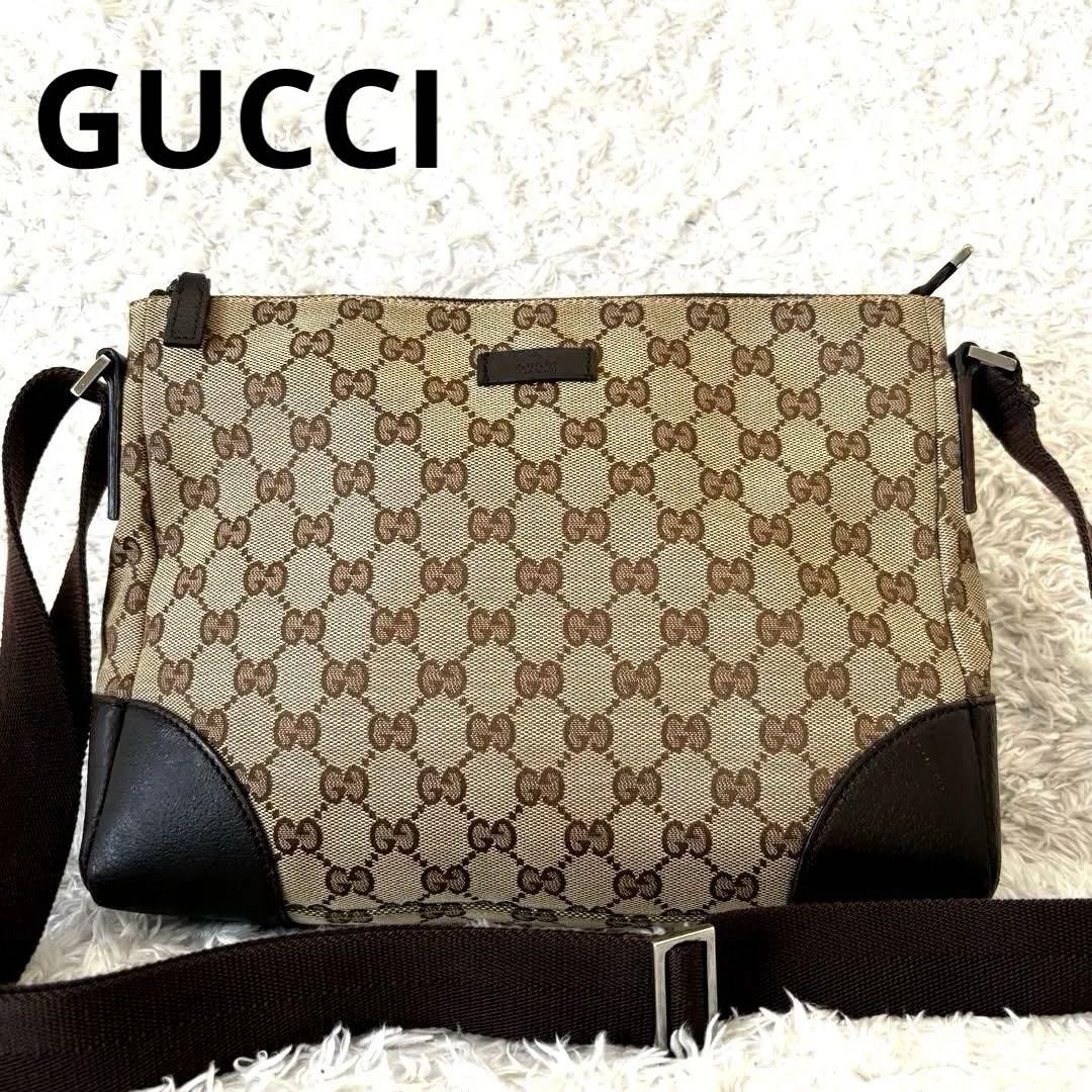 Gucci GG Canvas Shoulder Bag Leather Trim Monogram Tote Handbag New
