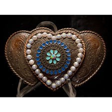 Western Triple Heart Embellished Belt Buckle--One of a Kind