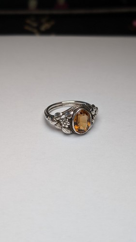 Vintage Sterling Silver Citrine Floral Ring | Size Q 1/2 | 925 Silver - Afbeelding 5 van 10