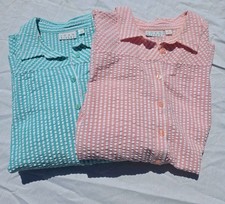 TWO 2 Joan Rivers Blouse 3/4 Sleeves Stripes Pink Seafoam Green Summer Shirt 