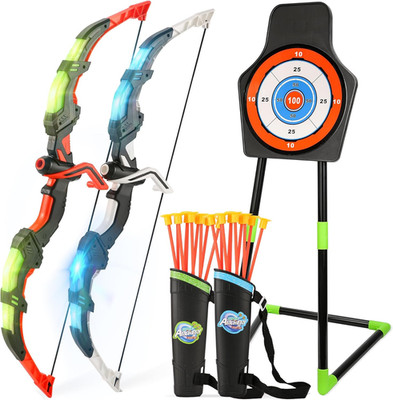Bow and Arrow Set for Kids, 2-Pack LED Light up Archery Set with 20 Suction Cup 