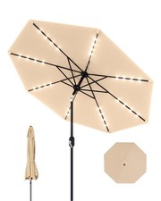GarveeLife 9 ft Patio Umbrella with Solar Lights, 8 Ribs Outdoor Market Table