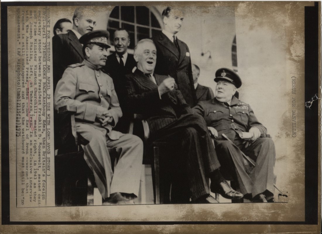Iran Shop Sign 1975 Press Photo of 1943 Anthony Eden, Winston Churchill, FDR & Stalin ...