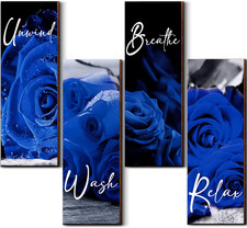 Set of 4 Rose Bathroom Wall Art Wooden Flower Restroom Decor Rustic Romantic Flo