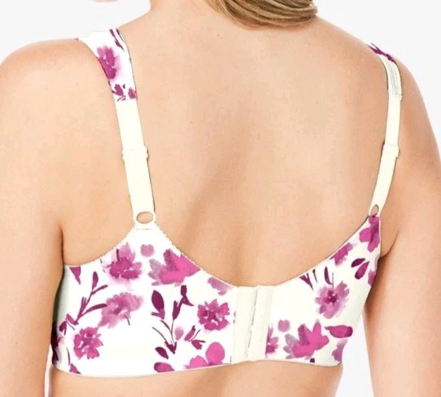 Sujetador inalámbrico floral Comfort Choice talla 52DDD rosa blanco correa ancha cierre trasero Foto 3 de 4