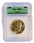 1964 Silver JFK Kennedy Half Dollar Proof  PR69 Graded Slab