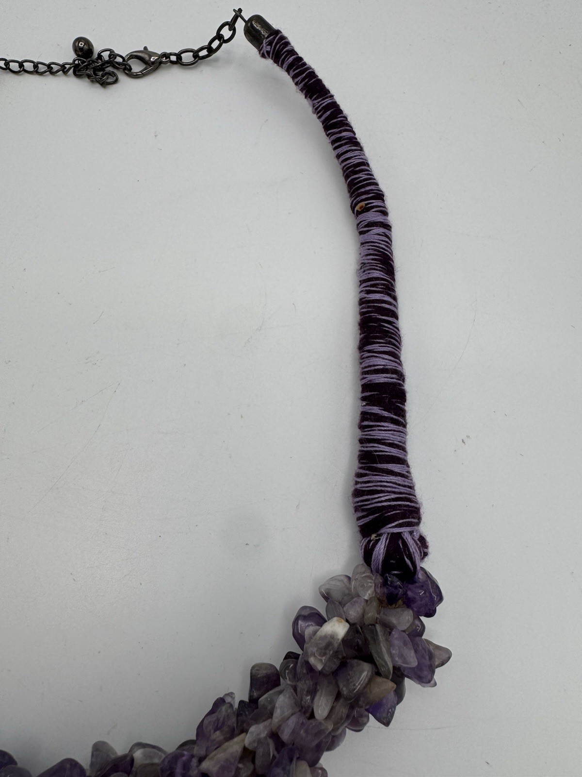 Amethyst Chip Bead Statement Necklace Purple Thre… - image 6