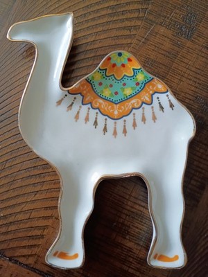 Gold Trimmed Camel Jewelry Trinket Tray 6x5''