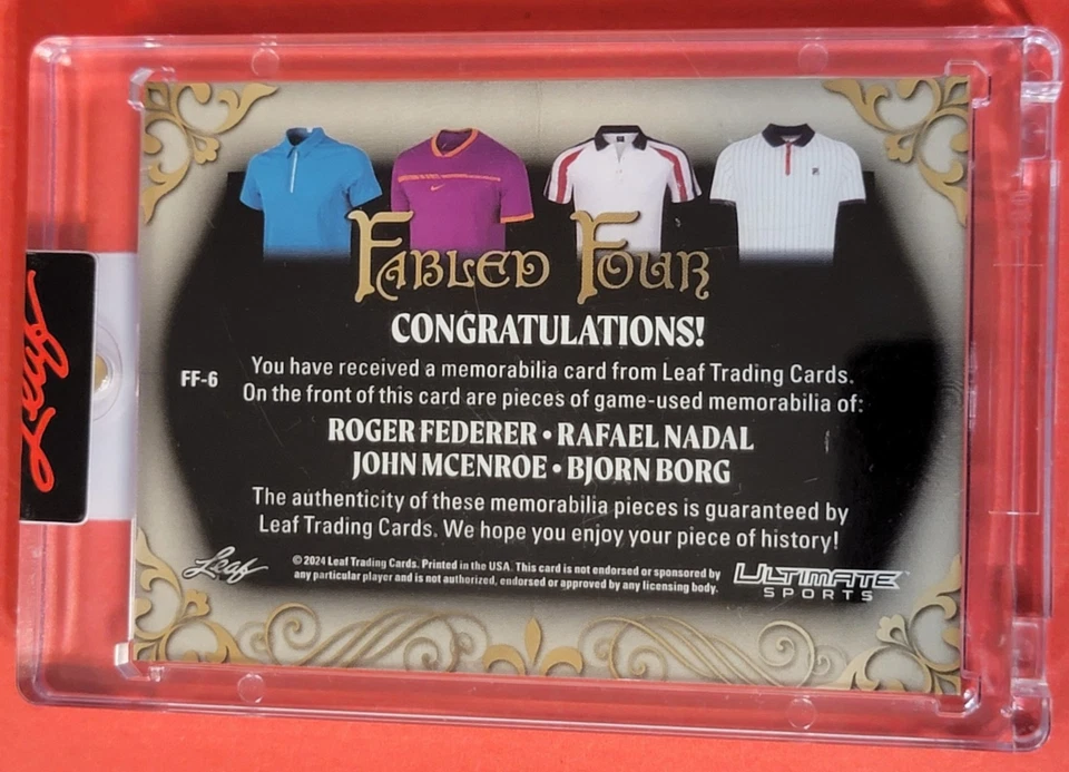 John McEnroe CAMISA USADA TARJETA RELIQUIA #10/25 Rafael Nadal Roger Federer Bjorn Borg Foto 3 de 3