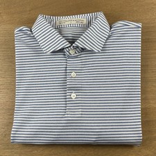 Holderness  Bourne Maxwell Polo Shirt Mens L Blue/White Stripe Golf Performance