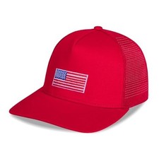 Boys American Flag Trucker Hat - Adjustable Snapback Baseball 8-14 Years Red