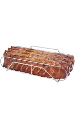 Extra Long Stainless Steel Rib Rack Fits 18  or Larger Grills-Holds 3 Full Racks