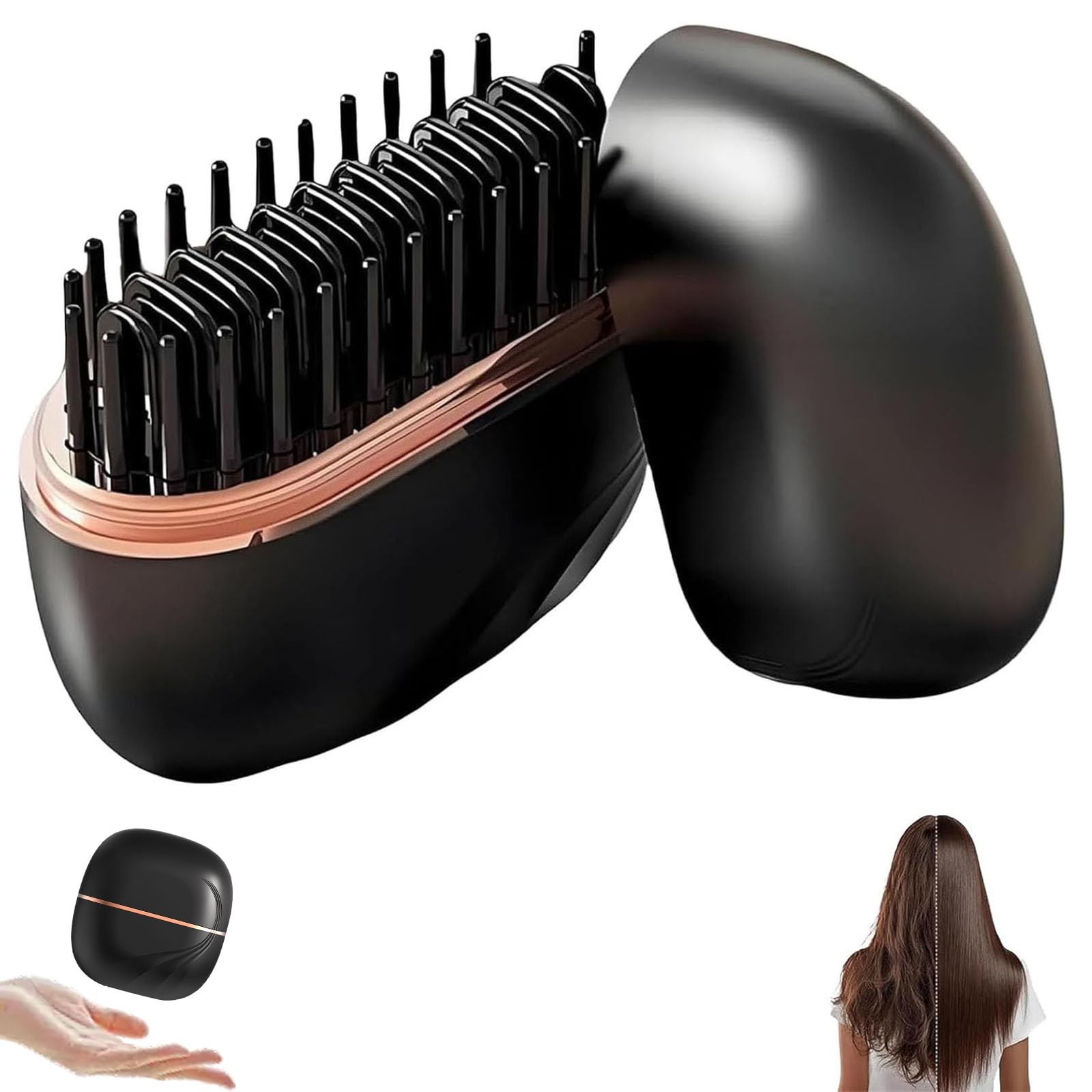 Growalleter Mini Hair Straightener Brush, 2-in-1 Cordless & 8.8 x 8.3 cm, Bk