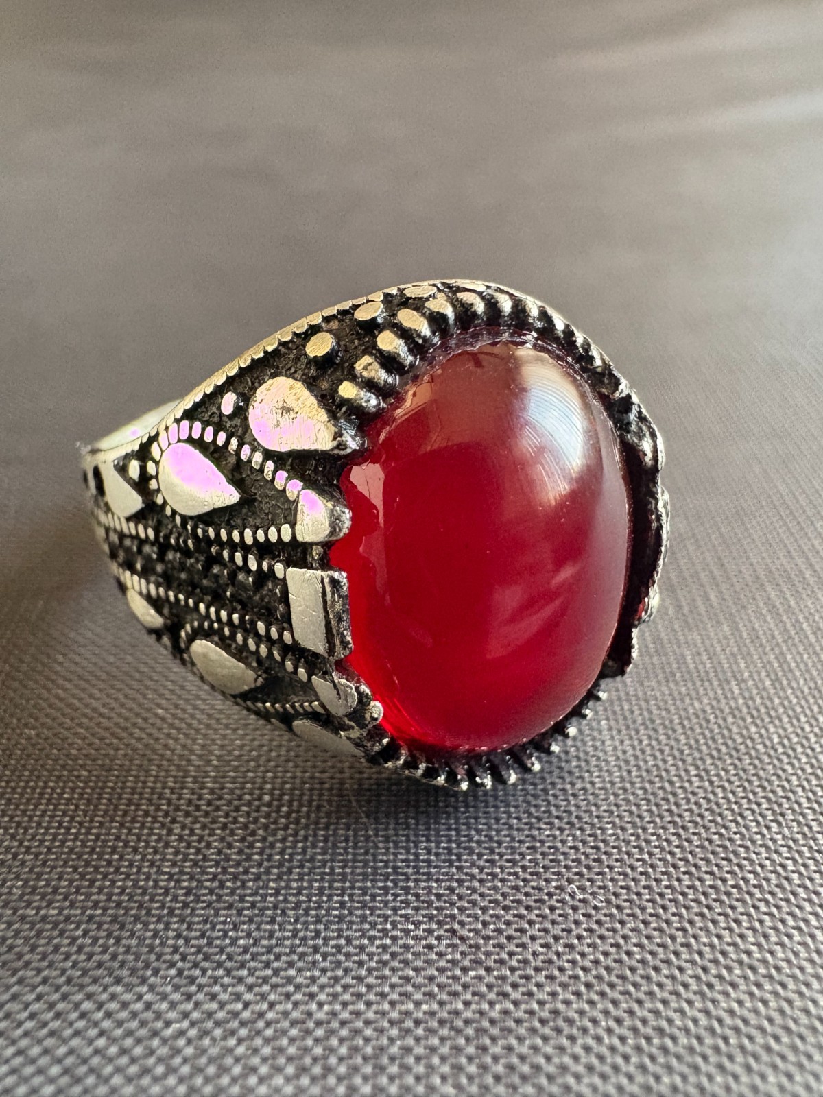 Vintage 925 Sterling Silver Ring Ruby Ring Handcr… - image 1