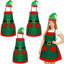 3 PCS Christmas Elf Apron And Hat Set Costume Kit For Adults Women Xmas Party