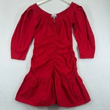 GANNI Poplin U Neck Dress Red Organic Cotton Size 36 US 4 Style F9006