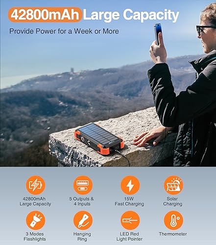 42,800mAh Power Bank with 4 Built-in Cables & Thermometer in Orange