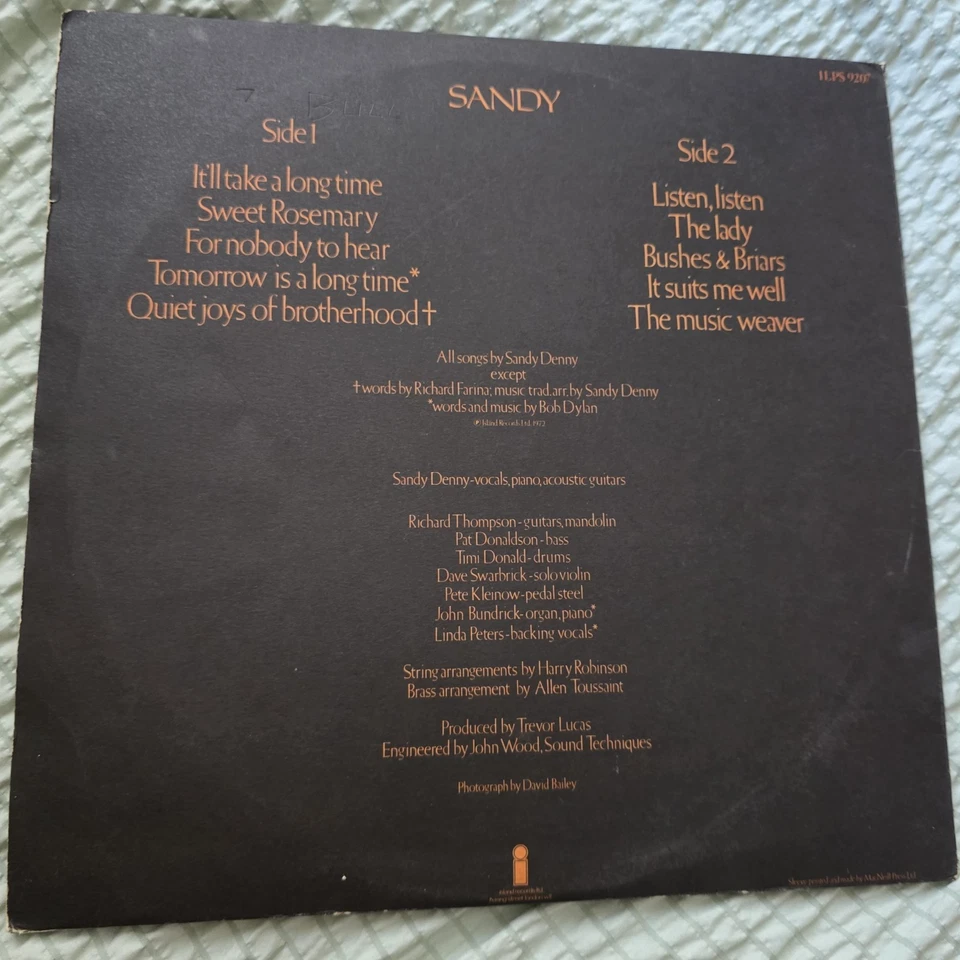 LP Sandy Denny Sandy 1972  ILPS-9207 1st Press Mint - Image 2 of 4