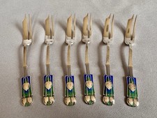 Liberty & Co Cymric Cake Forks – Set of 6 – Archibald Knox – Silver & Enamel