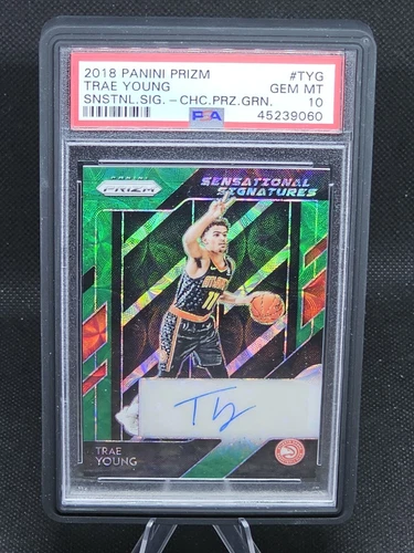 Trae Young 2018-19 Prizm Choice Green Rookie Auto RC # /8 SSP PSA 10 Gem Mint