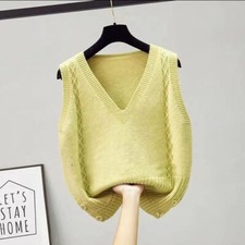 Lady Vest Tank Tops Knit Waistcoat Gilet Cable Knit Jumper Sweater Pullover Soft