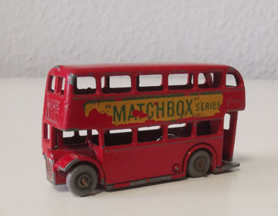Matchbox No.5 Double Decker Bus ''Buy MATCHBOX Series''ohne OVP Grau Räder Vintage