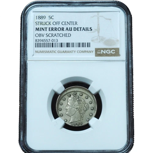 1889 Liberty Nickel Broadstruck Error AU NGC - Scarce Issue!