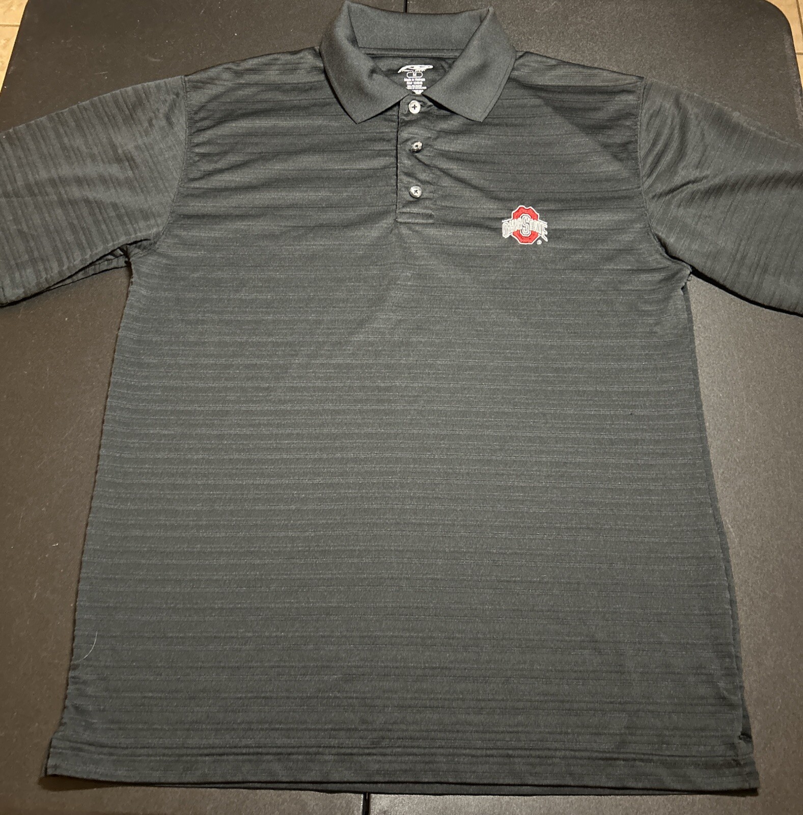 Ohio State Buckeyes Logo Polo Shirt Men’s Medium Black Striped Short Sleeve