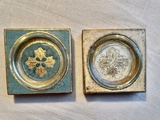 Ash trays square Hand- painted Glass Insert.   Made In Italy. 2-piece. RARE.