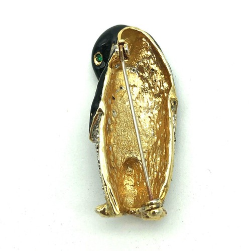 Enamel Rhinestone Penguin Brooch - Picture 11 of 12