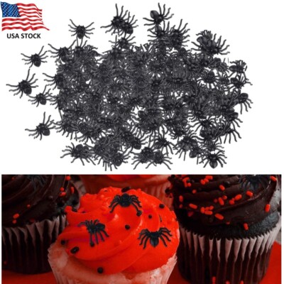 300pcs Plastic Fake Spiders Mini Realistic Spider Halloween Party Prank Props US