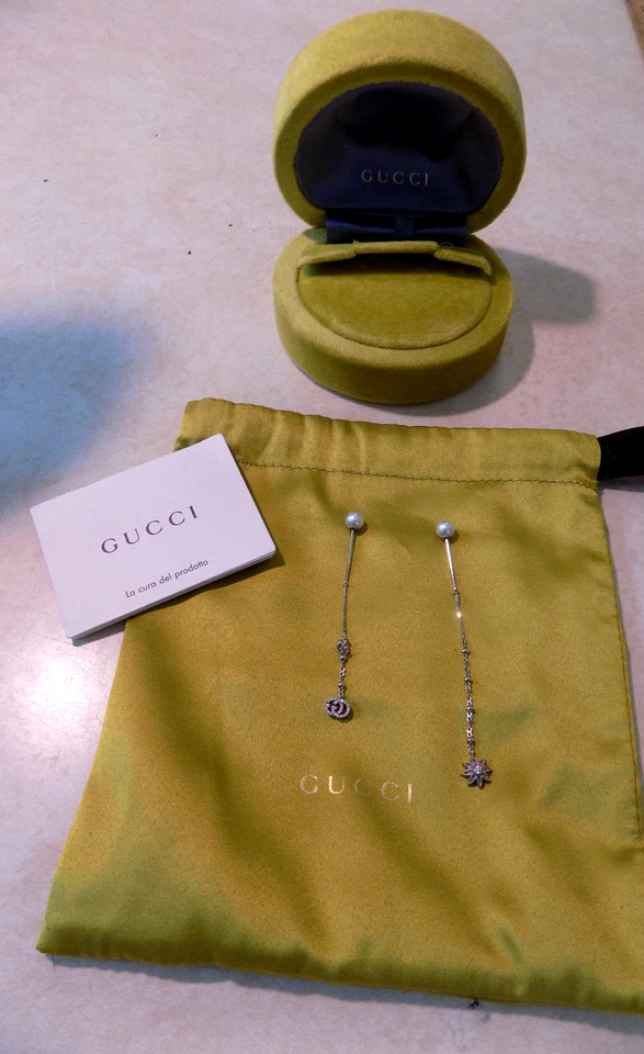 Pendientes Gucci Flora Diamante Perla Cultivada Enhebrador Oro Blanco 18k 750 Caja Bolso Foto 2 de 4