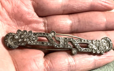ANTIQUE Estate VICTORIAN Fancy Hair Barrette Silver Rhinestones Art Deco