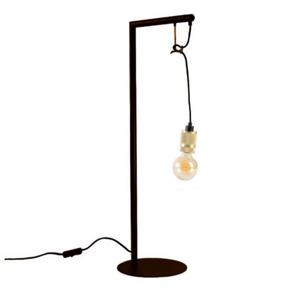 Lampe à poser sur pied noir et doré E27 luminaire salon industriel métal