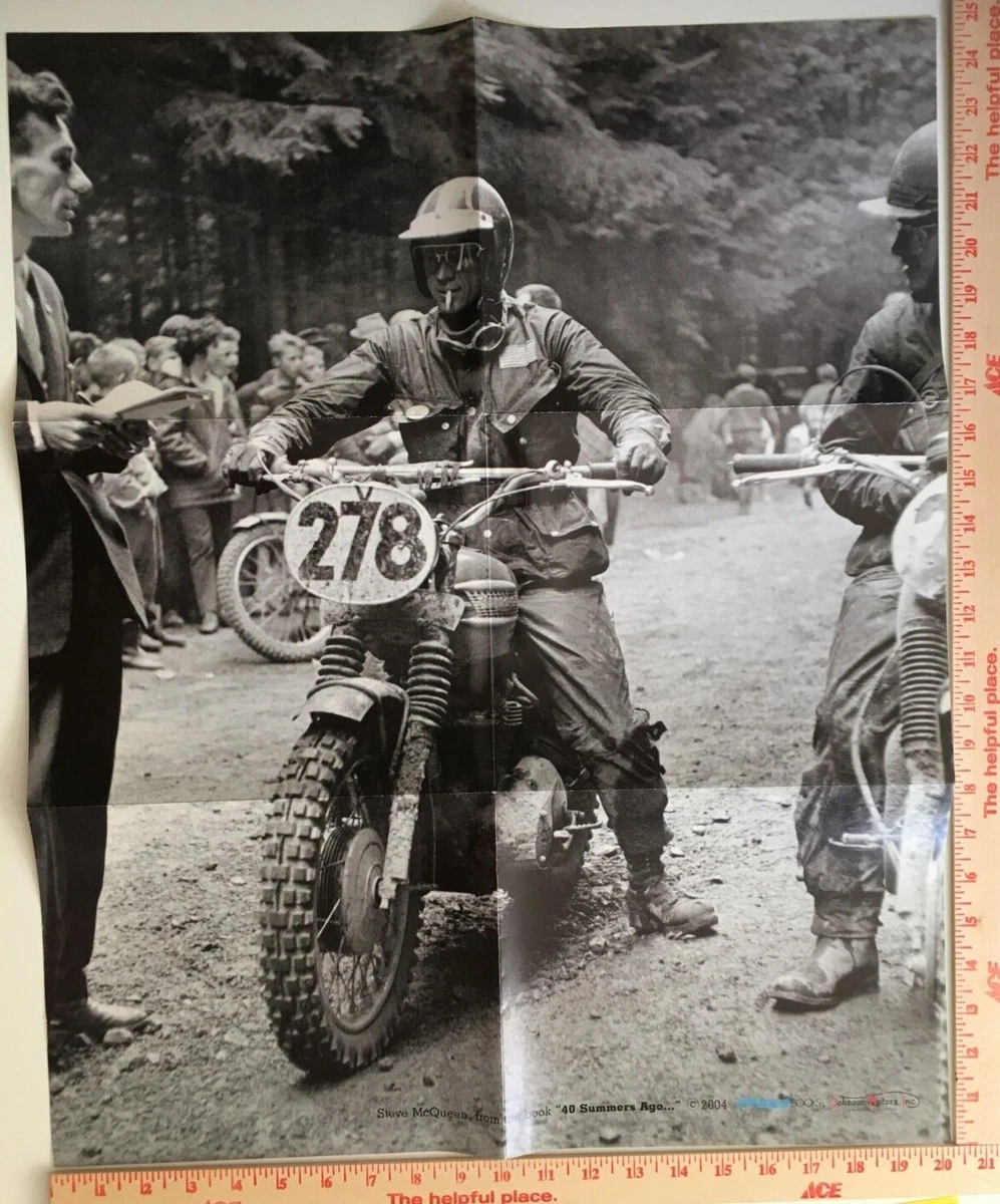 LARGE STEVE MCQUEEN 40 SUMMERS AGO BOOK POSTER ONLY TRIUMPH OWNERS MANUAL