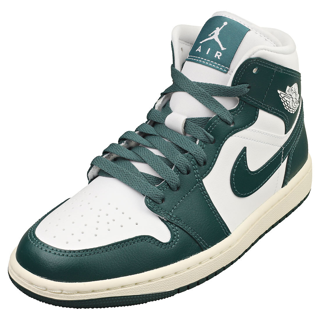 Nike Air Jordan 1 Mid Womens Fashion Sneakers in White Green